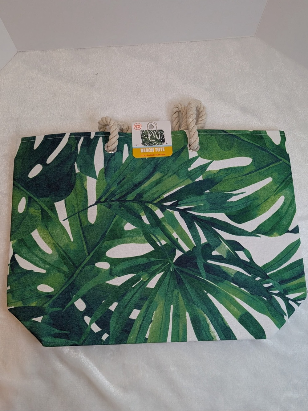 Tropical Leaf Beach, Pool, Shop, Travel Reusable Tote in Green and White